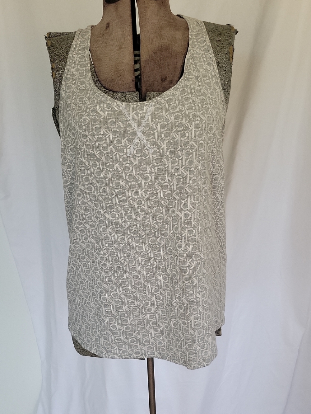 Calvin Klein Tank Top, Large, Gray/White